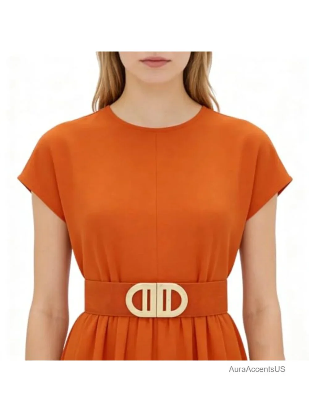 Wide Stretchy Waist Belt With Gold Buckle For Dresses